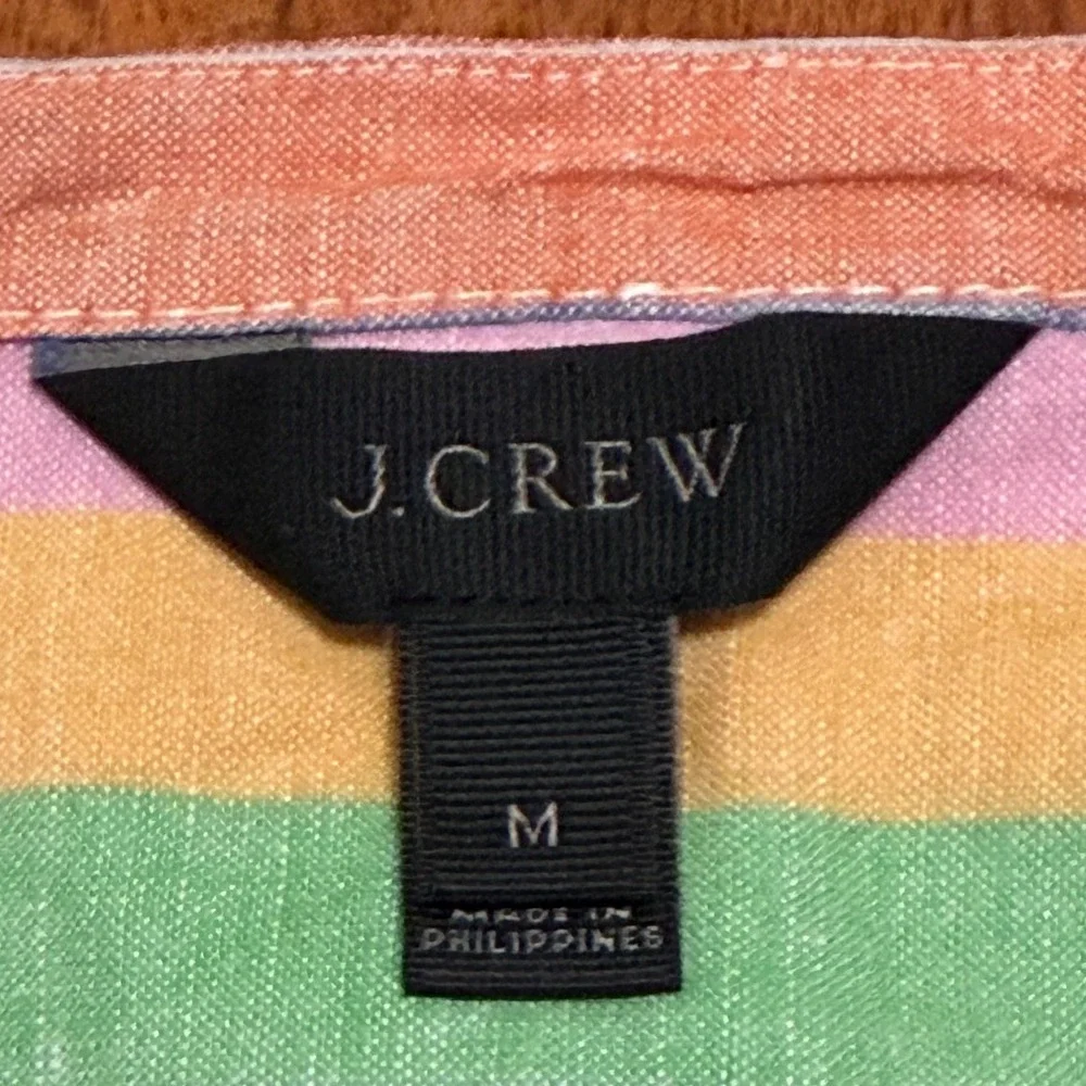 J Crew Womens Multicolor Cotton Linen Striped Rainbow Shirt Dress Medium Coastal